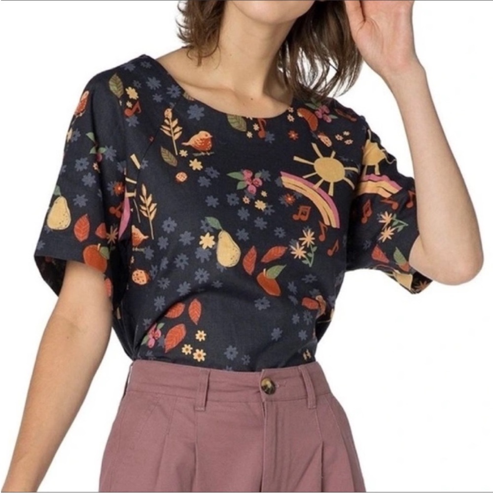 ModCloth X Princess Highway fun sunshine and rainbow print linen blouse.